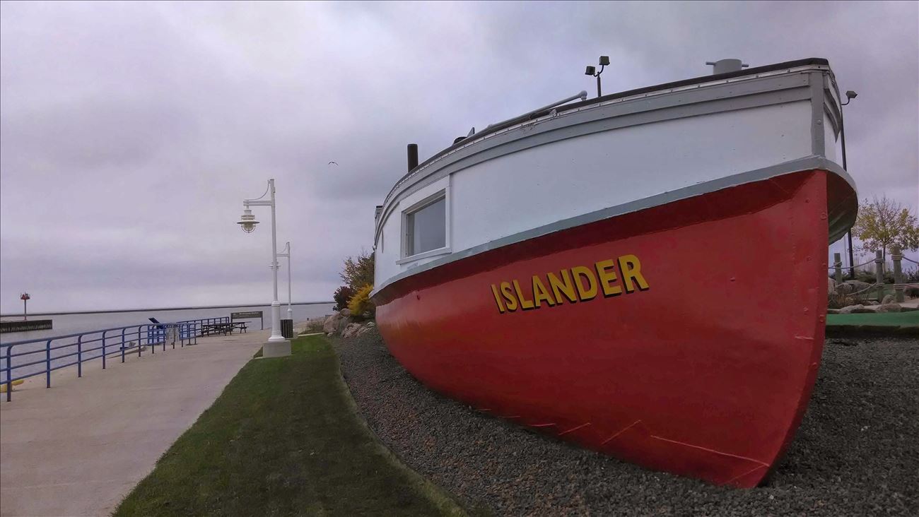 Islander displayed on shore of Sheboygan River, Wisc..