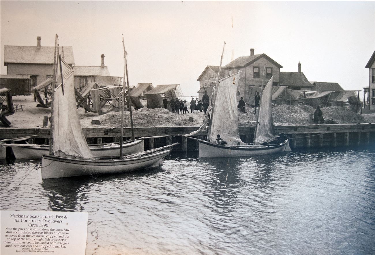 Mack Boats at Dock, Two Rivers (circa 1890)