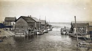 Mackinaw Boats in the Leland River, Leland, MI