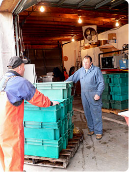 Bill Petersen discusses the catch of the day with his associate